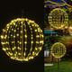 Christmas Ball Light Sphere, 20IN 200LED Hanging Tree Light and Pathway Lights with Hook and Stake, Foldable Metal Frame Light Ball for Outdoor Garden, UL Listed, Brown Frame, Warm White