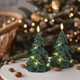 Flameless Flickering Remote Christmas Tree Shaped Candles with Light Strings, 4" x7" LED Battery Operated Green Handmade Carved Wax Timer 2 Pack Candles for Xmas Eve, Year, Christmas