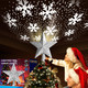 Christmas Tree Topper Lighted with 360° Rotating Projection - [6 Festive Patterns, Adjustable Projection Range] Christmas Star Tree Topper with Snowflakes Reindeer for Party Holiday Decor - Silver