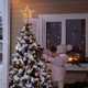 Rose Gold Christmas Tree Topper, 10 INCH Rose Gold Wire Glitter Tree Top, 20 LED Lights Glittered Metal Christmas Decorations, Xmas Ornaments Topper Holder for Christmas Tree Home Decoration