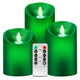 Green Flame Candles (Green LED Light Source), Remote Control/Moving Wick Design, Real Wax Flameless Christmas Green Candle, Battery Operated, Timer and Dimmable