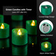 Green Base Warm White Flickering Flame Tea Lights, 6H Timer/Curved Edge Design, Battery Operated LED Flameless Tealight Candles for Party, Christmas and Holiday, Pack of 12