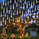 YEGUO Solar Christmas Lights Outdoor, 8 Tubes 144 LED Meteor Shower Lights, Falling Rain Lights for Holiday Roof Xmas Decor (White)