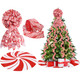 Christmas Tree Decoration set Include Christmas Tree Topper Bow, Decorative Strips Ribbon, Christmas Tree Skirt with Annual Ring for Farmhouse, Wreath Crafts Decorations(Candy Style, 40 Inch)