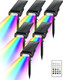 Solar Spot Lights Outdoor 12 Rgb Color Modes Landscape Light Waterproof Ip67 With Remote Control 2-In-1 Color Changing Rgb/Cool/Warm White Solar Lights Outdoor For Yard Garden Pool 4 Pack