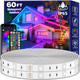 Fbz 60Ft Outdoor Waterproof Led Strip LightsMusic Sync Rgb Ip65 Led Lights With App Control And RemoteColor Changing Waterproof Led Rope Lights For OutdoorBalconyRoofGardenStairs Party (60Ft)