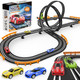 Slot-Car-Race-Track-Sets For Boys Kids Battery Or Electric Race Car Track With 4 High-Speed Slot Cars Dual Racing Game 2 Hand Controllers Circular Overpass Track Toys s For 6-8 8-12 Boys Girls
