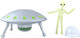 Off The Wall Toys Alien Glow-In-The-Dark Ufo Space Ship And Bendable Action Figure Toy