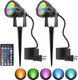 Christmas Outdoor Landscape Spotlight With Timer 10W Led Color Changing Outdoor Spot Lights Ip65 Waterproof Rgb Metal Case Spotlights With Stake Stand For Yard Garden Lawn House 6 Lights