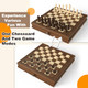 Doowroodni Premium Natural Walnut 13" X 13" Magnetic Wooden Chess Set With 1 Built-In Storage Drawers - 2 Bonus Extra Queens - 24 Checkers Pieces - Staunton Chess Pieces, Board Games Chess Sets