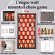 Grhonior Wall Mount Chess Board Game Wooden Giant Chess Game Set Vertical Hanging Display Case Family Play Game Art Decor For Home (Flame)