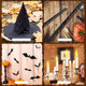 Fayoo Floating Candles With Wand 12Pcs Magic Hanging Candles Floating Light Up Witch Hats With Flameless Candle With Wand Remote Witch Hat 3D Bats Wall Stickers Decorations For Halloween Party