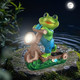 Mukidom Frog Garden Outdoor Statues Solar Light Decor For Outside-Fall Yard Decorations With Bicycle And Led Lights.Unique Halloween Housewarming S For Women Mom And Grandma.