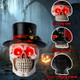 Pohabery Halloween Skull Decorations Outdoor Solar Light Spooky Red Eyes Skull Figurine With Hat & Black Cat Skulls Halloween Decor For Yardlawnpartygarden & Graveyard