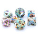 Chessex Dice: Polyhedral 7-Die Festive Dice Set - Vibrant Color Swirl with Brown Pips