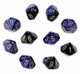 Chessex Dice Sets: Gemini Black & Blue with Gold - Ten Sided Die d10 Set (10)