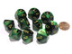 Chessex Dice Sets: Gemini Black & Green with Gold - Ten Sided Die d10 Set (10)
