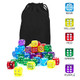 GALIREN 50 of Pack 14MM 6 Sided Dice Set Translucent Colors Dice with Black Pouch for Board Game