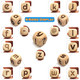 Hometu 5Pcs/Set 20MM Wooden Letter Dice Set 6-Sided English Letter Pattern Engraved Wood Rolling Dices with Linen Bag Yellow