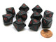 Koplow Games 10 Piece Set of 10-Sided D10 Polyhedral Dice - Black with Red Numbers