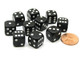 Koplow Games Pack of 10 12mm Round Edge Opaque Small Dice - Black with White Pips