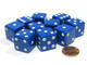 Koplow Games Set of 10 Large Six Sided Square Opaque 19mm D6 Dice - Blue with White Pip Die