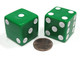 Koplow Games Set of 2 D6 25mm Large Opaque Jumbo Dice - Green with White Pips