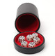 Luck Lab Black Leather Dice Cup with Lid Including 6 Matching Pearl Dice - Red Velvet Interior for Quiet Shaking - Use for Liars Dice Farkle Yahtzee Board Games