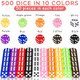 Syhood 500 Pieces 16mm Colored Dice Bulk 6 Sided Dice Set with 5 Pieces Drawstring Pouches Standard Game for Classroom Teaching Math Learning Board Dices Game 10 Color