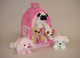 Unipak Plush Pink Dog House with Dogs - Five (5) Stuffed Animal Dogs in Pink Play Dog House Case
