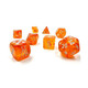 Wondertrail Borealis Blood Orange Luminary Dice with White Numbers 7+1 Dice Set 16mm (5/8in) Chessex