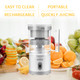 SUPCOOKI Electric Citrus Juicer Rechargeable Juicer Machine with USB Cable and Cleaning Brush Touch Button Automatic Orange Lime Lemon Grapefruit Squeezer Easy to Clean Portable Juicer White
