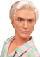 Barbie The Movie Ken Doll Wearing Pastel Pink And Green Striped Beach Matching Set With Surfboard And White Sneakers