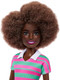 Barbie Fashionistas Doll #247 With Curly Black Hair, Pink And Green Striped Collared Dress With Accessories Like Orange Watch And White Sneakers