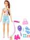 Barbie Doll, Kids Toys, Brunette Doll With Pet Puppy, Barbie Sets, Workout Theme With Accessories, Self-Care Series, Roller Skates And Tennis