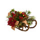 Nearly Natural 18In. Christmas Sleigh With Poinsettia, Berries And Pinecone Artificial Arrangement With Ornaments