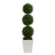 Nearly Natural 46In. Boxwood Triple Ball Topiary Artificial Tree In White Metal Planter (Indoor/Outdoor)