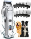 Oneisall Dog Clippers For Grooming Thick Hair ProfessionalCordless/Rechargeable Pet Grooming Kit With Detachable Metal Combs Low Noise Heavy-Duty Pet Clippers For Thick/Curly/Fine/Wavy Hair (Sliver)