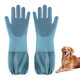 Senquoyn Dog Washing Gloves Pet Grooming Gloves Extra Long Arms (17.3") For Cats & Dogs Massage & Hair Removal Pet Glove (Hazy Blue)