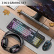 Camiysn Gaming Keyboard and Mouse Combo, 98-Key Layout Rainbow LED Backlit Keyboard and Mouse Gaming Headset Bundle, 3-in-1 Gamer Gift for PC Laptop, Black & Grey