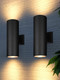LEONLITE Modern Outdoor Cylinder Wall Lights 12", Porch Light in 2 Lights, Up Down Lights, Matte Black Waterproof Wall Sconce, Aluminum, E26 Base, Exterior Light Fixture Wall Mount, ETL, Pack of 2