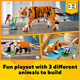 LEGO Creator 3 in 1 Majestic Tiger Building Set, Transforms from Tiger to Panda or Koi Fish Set, Animal Figures, Collectible Building Toy, s for Kids, Boys & Girls 9 Plus Years Old, 31129