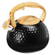 Foedo Tea Kettle Stovetop 3.2 Qt Stainless Steel Whistling Kettle For Stove Top Food Grade Teapot With Wood Pattern Handle For Coffee Milk Etc Gas Electric Applicable (Black)