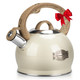Hauce Radio Tea Kettle Stovetop 2.1 Quart Stove Top Whistling Tea Kettle Teapot Kettles With Food Grade Stainless Steel And Wood Pattern Folding Handle Suitable For All Heat Sources