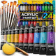 Benicci Complete Acrylic Paint Set – 24Х Rich Pigment Colors – 12X Art Brushes With Bonus Paint Art Knife & Sponge – For Painting Canvas, Clay, Ceramic & Crafts, Non-Toxic & Quick Dry – For Kids & Adults