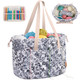Mybagzing Portable Crochet Bag Organizer With Crochet Hook Organizer Roll, Quilted Yarn Storage Tote With Grommets, Knitting Project Bag For Yarn & Accessories, Floral Craft Tote  For Crocheters
