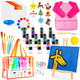 Popyola Acrylic Paint Set For Kids, Non Toxic Kids Painting Set With Tabletop Easel, Acrylic Paints, Smock, Canvases, Wooden Stencils, Brushes, Painting Kit  For Beginner Student Toddlers
