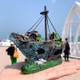 Awxzom Aquarium Shipwreck Decoration + Little Diver Floating Fish Tank Decoration Fish Tank Ornaments