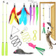 Chicwow Interactive Retractable Cat Wand & Hanging Toys For Cats - 2 Wands 2 Hanging 7 Teaser Cat Toys For Indoor Adult Cats Kitten Includes Feather Mouse Fish Worm 1 Spare Elastic Rope