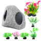 Gofylin Fish Tank Decorations Kit Aquarium Decor Hideaway Rock Cave X 1Pc Fish Tank Accessories Aquatic Plants X 6Pcs